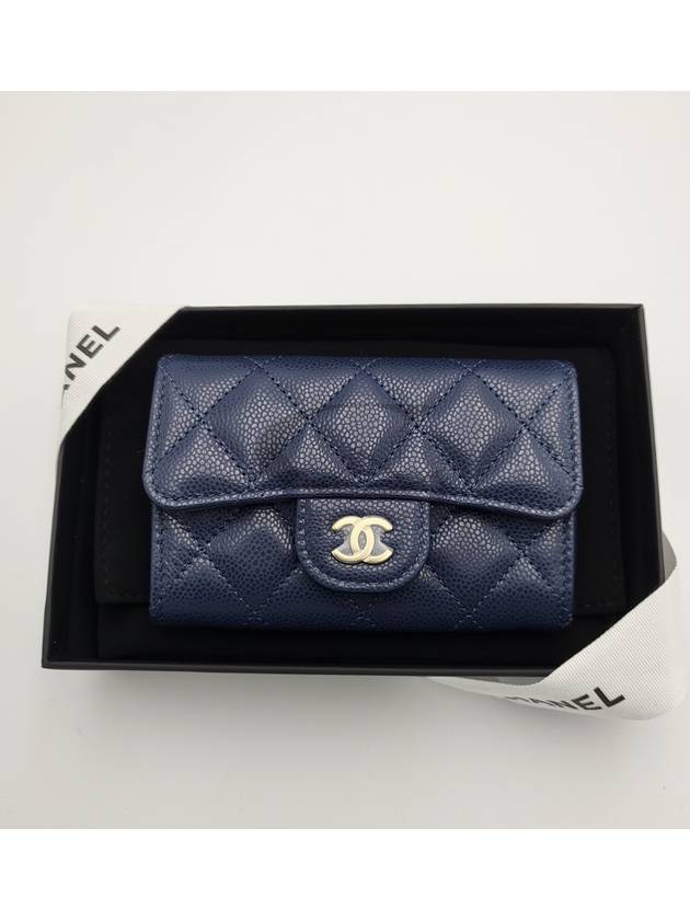 Gold Classic Grained Shiny Calfskin Card Holder Navy - CHANEL - BALAAN 3