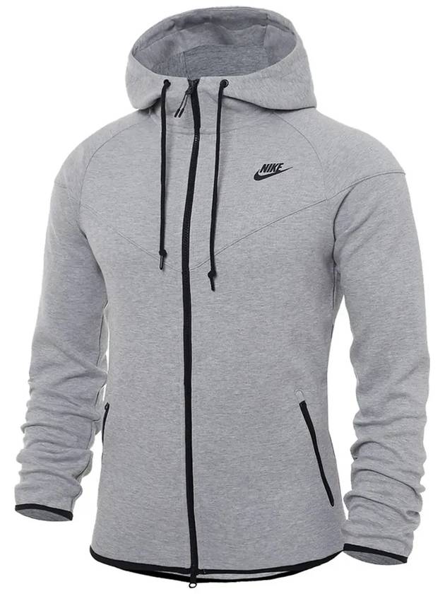 Logo Cotton Blend Tech Fleece Zip-up Hoodie Grey - NIKE - BALAAN 6