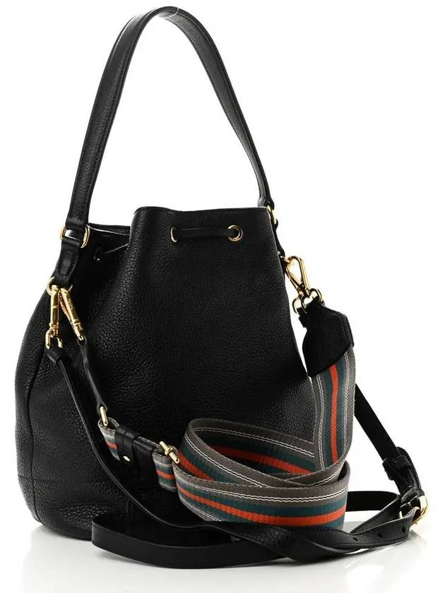 Vitello Phoenix Gold Plated Logo Leather Bucket Bag Black - PRADA - BALAAN 3