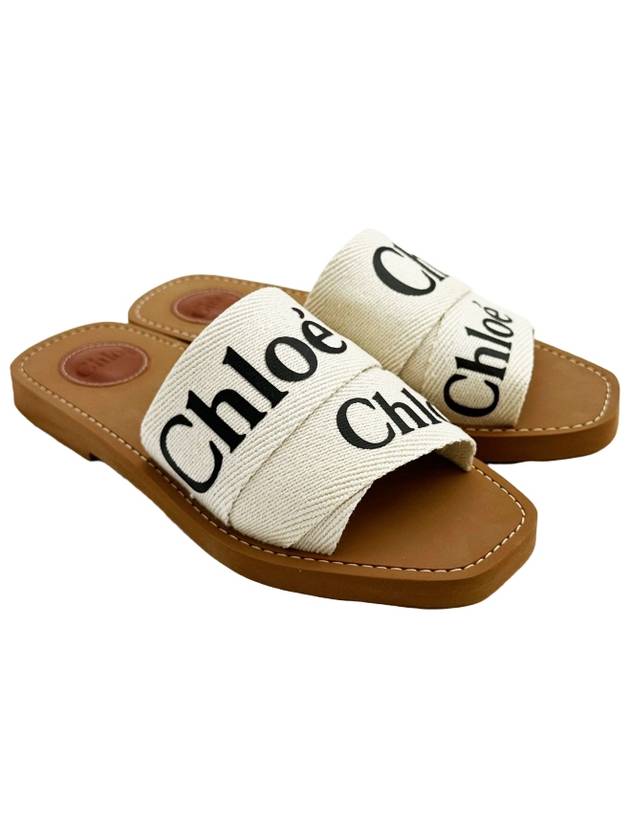 Woody Logo Flat Mule Slippers White - CHLOE - BALAAN 2