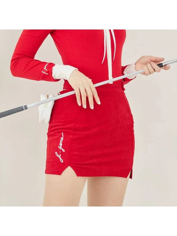 Golf Wear All Corduroy Double Slit Skirt Red - J JANE - BALAAN 1