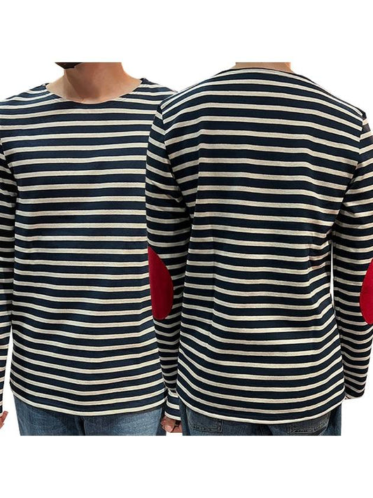 Meridien Mode Elbow Patch Striped Long Sleeve T-Shirt Marine Ecru - SAINT JAMES - BALAAN 2