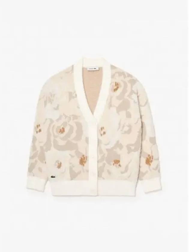 Flower Jacquard Intarsia Cardigan White - LACOSTE - BALAAN 2