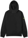 Garment Dyed Cotton Fleece Badge Hoodie Black - STONE ISLAND - BALAAN 2