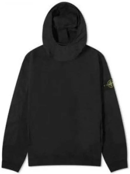 Garment Dyed Cotton Fleece Badge Hoodie Black - STONE ISLAND - BALAAN 2