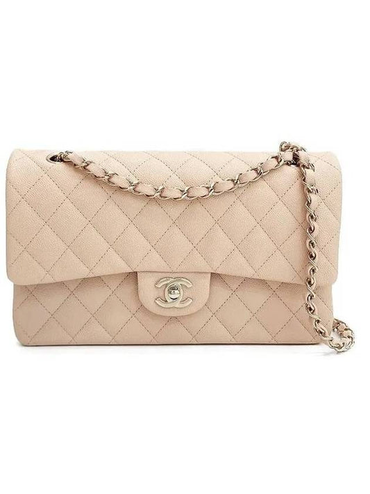 Classic Grained Calfskin Medium Shoulder Bag Light Beige - CHANEL - BALAAN 1