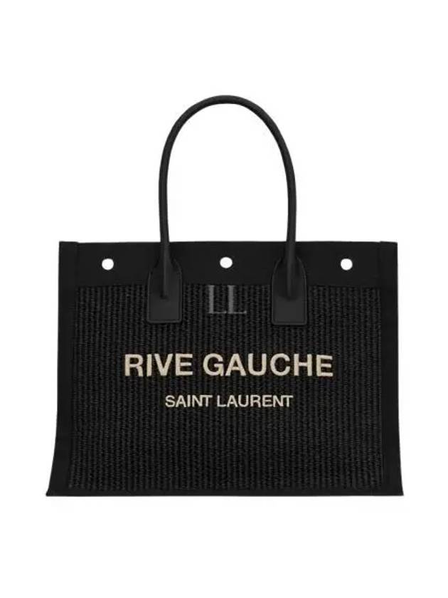 Rive Gauche Raffia Leather Small Tote Bag Black - SAINT LAURENT - BALAAN 2