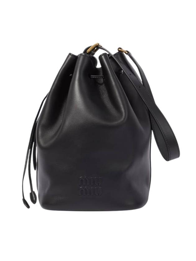 Logo Leather Bucket Bag Black - MIU MIU - BALAAN 1