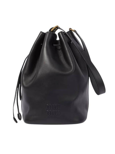 Logo Leather Bucket Bag Black - MIU MIU - BALAAN 1