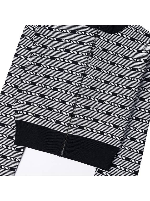 Striped Logo Viscose Turtleneck Cardigan Black White - MIU MIU - BALAAN 7