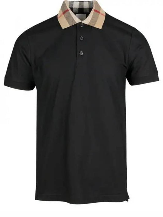 Check Collar Cotton Polo Shirt Black - BURBERRY - BALAAN 2