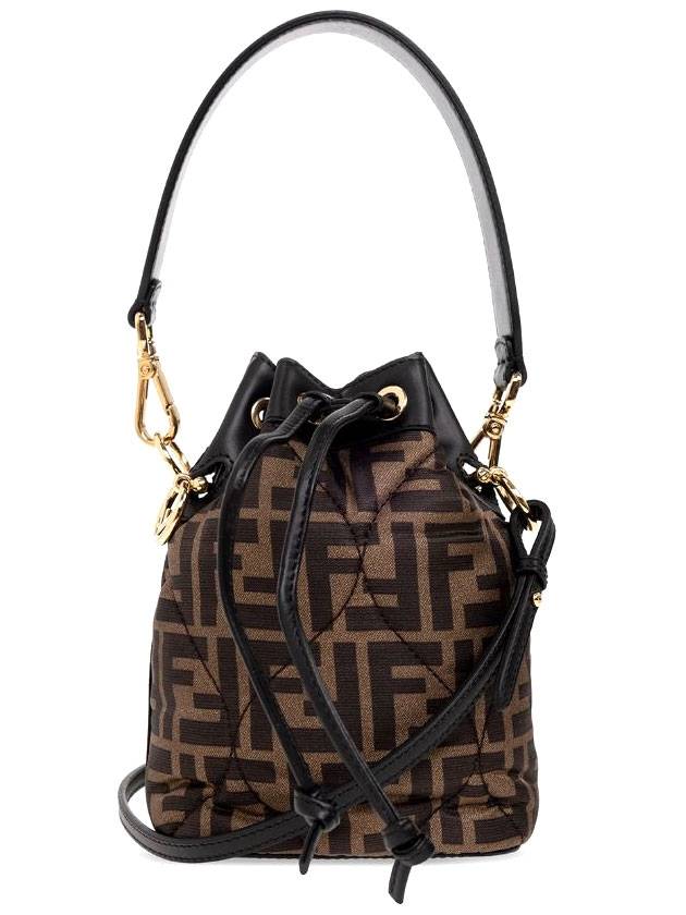 Mon Tresor Quilted FF Silk Mini Bucket Bag Brown - FENDI - BALAAN.