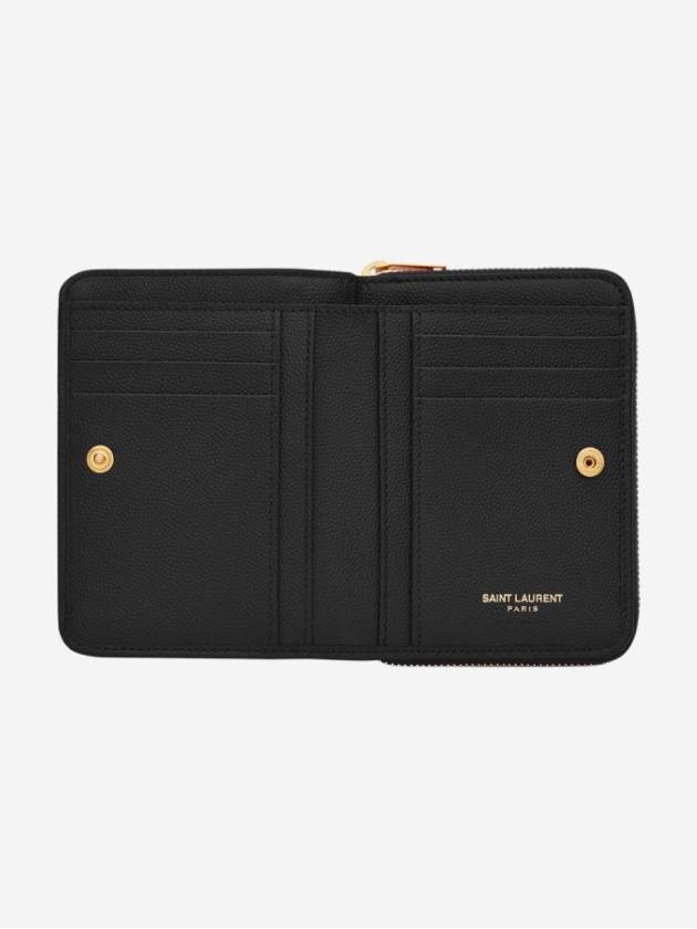 Monogram Zipper Grained Leather Half Wallet Black - SAINT LAURENT - BALAAN 3