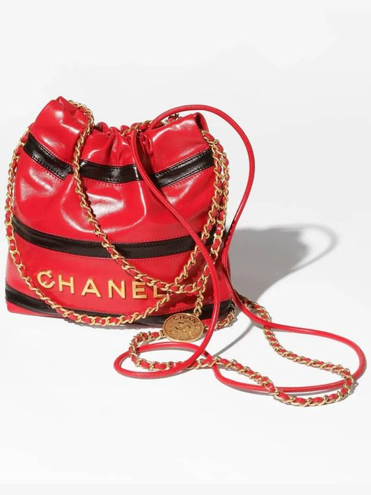 22 Mini Handbag Two Bag Shiny Calfskin Red Black Gold AS3980 B16652 NY215 - CHANEL - BALAAN 2