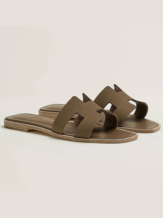 Oran Leather Sandals Etoupe - HERMES - BALAAN 2