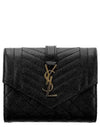 Monogram Envelope Compact Tri-Fold Matelasse Halfwallet Black - SAINT LAURENT - BALAAN 2