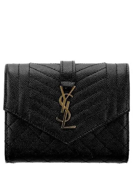 Monogram Envelope Compact Tri-Fold Matelasse Halfwallet Black - SAINT LAURENT - BALAAN 2