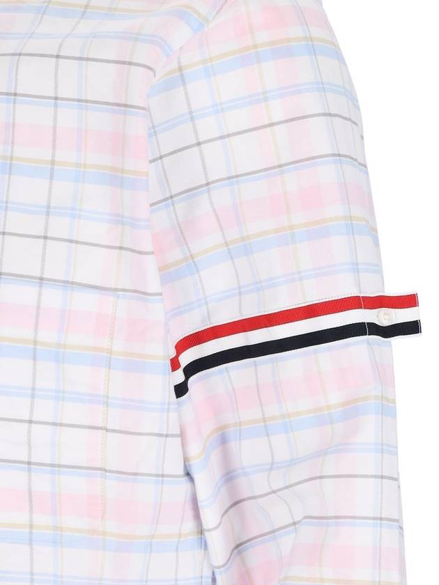 Men's Plaid Three Stripes Armband Oxford Long Sleeve Shirt Light Pink - THOM BROWNE - BALAAN 4