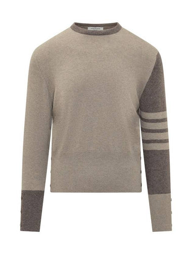 Fun Mix 4 Bar Cashmere Knit Top Beige - THOM BROWNE - BALAAN 1