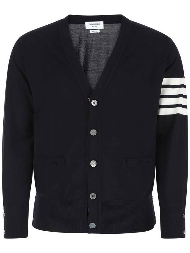 Men's Sustainable Classic Diagonal Wool Cardigan Navy - THOM BROWNE - BALAAN 1