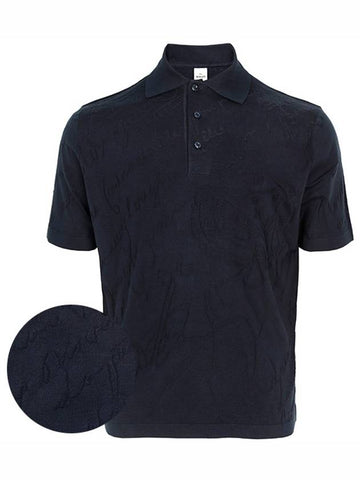 Night Blue Scritto Silk Polo Shirt R27KPS65002 N40 00004 - BERLUTI - BALAAN 1