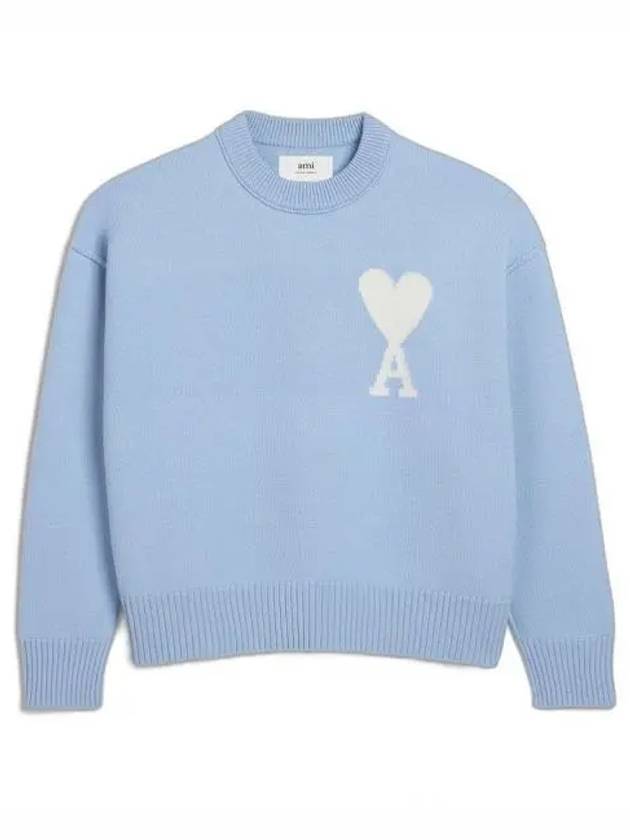 Big Heart Logo Wool Knit Top Blue - AMI - BALAAN 2