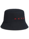 Embroidered Logo Cotton Bucket Hat Black - MARNI - BALAAN 2