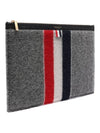 Men's Three Stripes Boiled Wool Stripe Zipper Document Holder Clutch Bag Medium Grey - THOM BROWNE - BALAAN 5