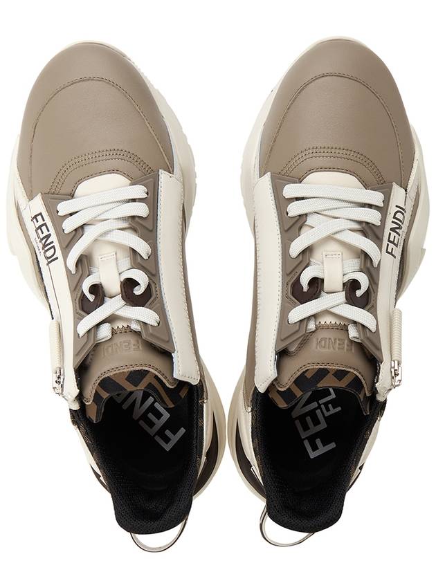 Flow FF Jacquard Leather Running Low Top Sneakers Beige - FENDI - BALAAN 3