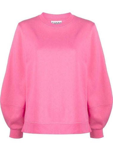 Women's Logo Sweatshirt Crew Neck Organic Cotton Sweatshirt Pink - GANNI - BALAAN 1