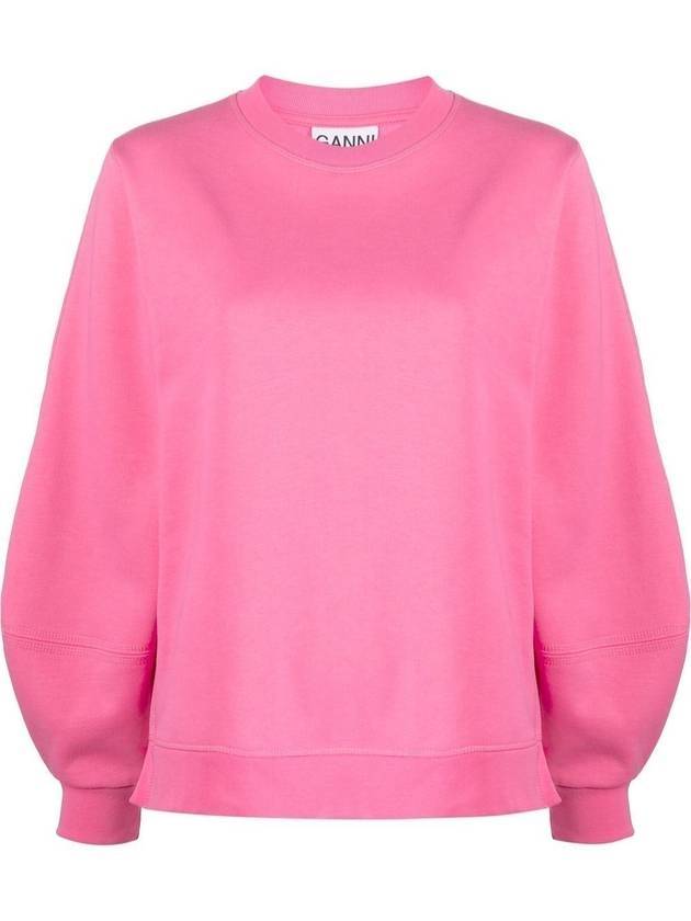 Women's Logo Sweatshirt Crew Neck Organic Cotton Sweatshirt Pink - GANNI - BALAAN 1