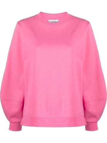 Women's Logo Sweatshirt Crew Neck Organic Cotton Sweatshirt Pink - GANNI - BALAAN 1