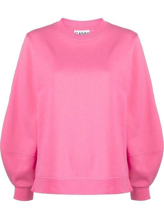 Women's Logo Sweatshirt Crew Neck Organic Cotton Sweatshirt Pink - GANNI - BALAAN 1