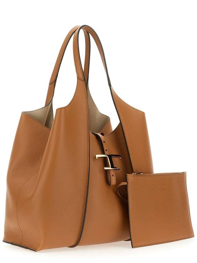 T Timeless Leather Medium Shopping Tote Bag Brown - TOD'S - BALAAN 3