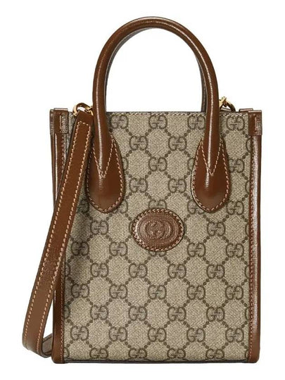 Mini Tote Bag with Interlocking G Beige Ebony Brown - GUCCI - BALAAN 2