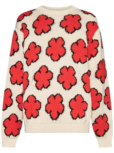 Boke Flower All-Over Cotton Knit Top Pearl Red - KENZO - BALAAN 1