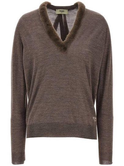 V-Neck Knit Top Grey - FENDI - BALAAN 2