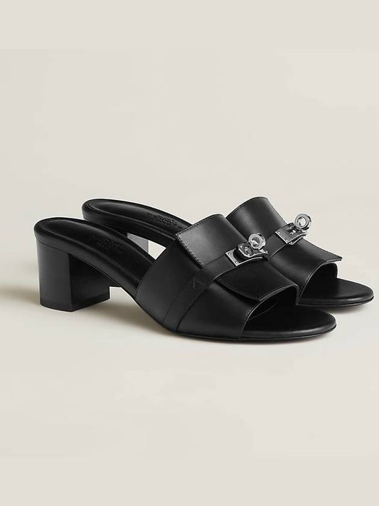Gigi 50 Calfskin Sandals Heels Black - HERMES - BALAAN.
