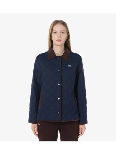 Women s Corduroy Collar Quilted Jumper Dark Navy - LACOSTE - BALAAN 1