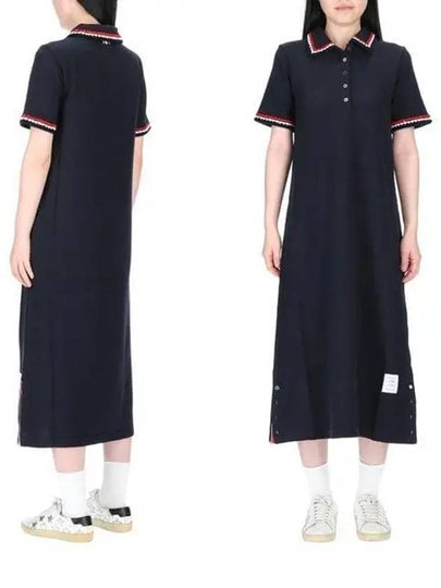 RWB Trimmed Polo Cotton Midi Dress Navy - THOM BROWNE - BALAAN 2