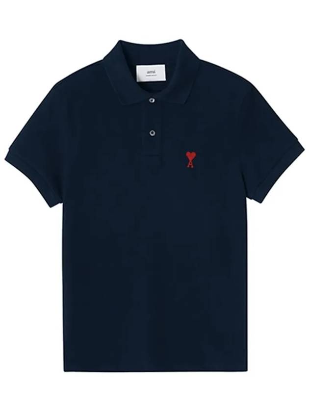 Heart Logo Polo Shirt Navy - AMI - BALAAN 5