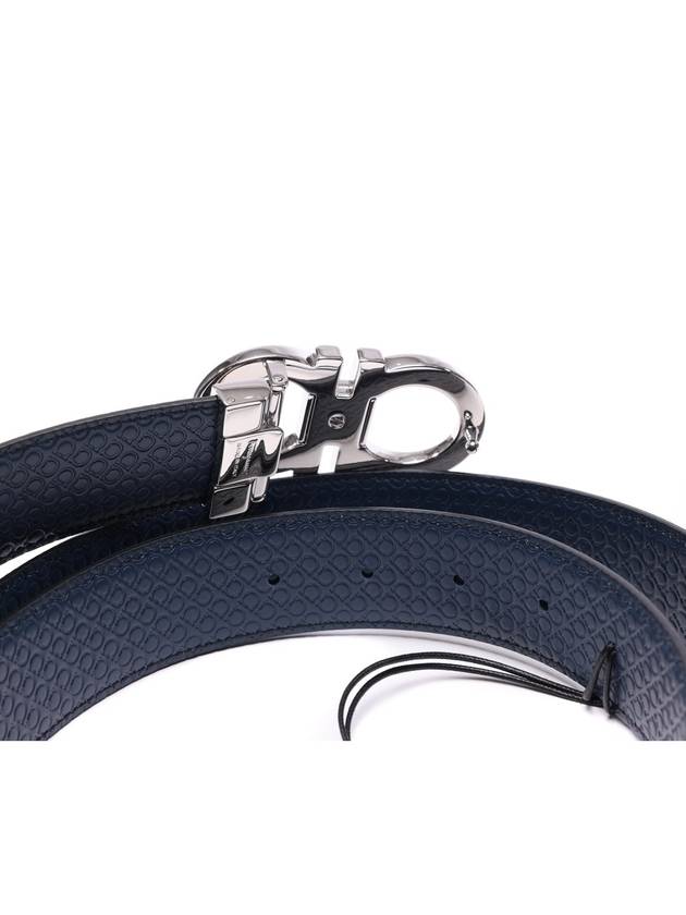 Double Gancini Reversible Leather Belt Black Fiore Blue - SALVATORE FERRAGAMO - BALAAN 7