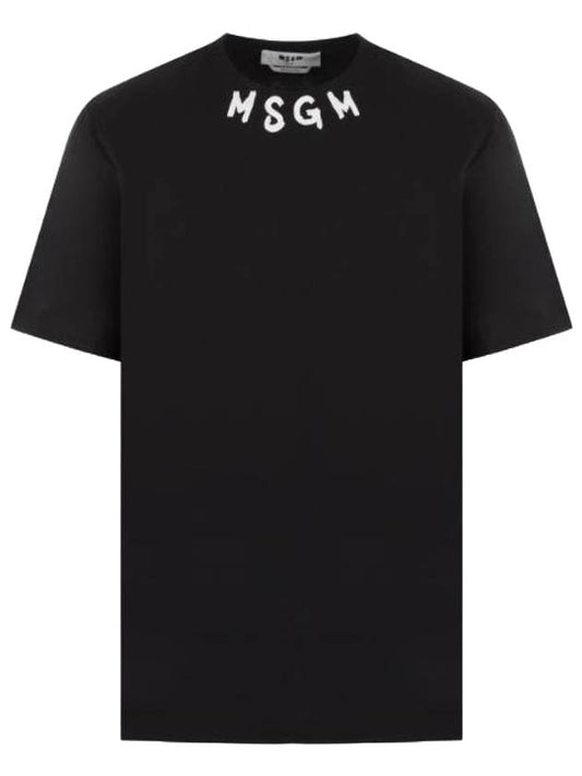 brushstroke neck logo crew neck cotton short sleeve t-shirt black - MSGM - BALAAN 1
