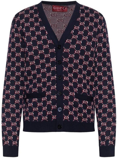 GG Shadow Wool Jacquard Cardigan Navy - GUCCI - BALAAN 1