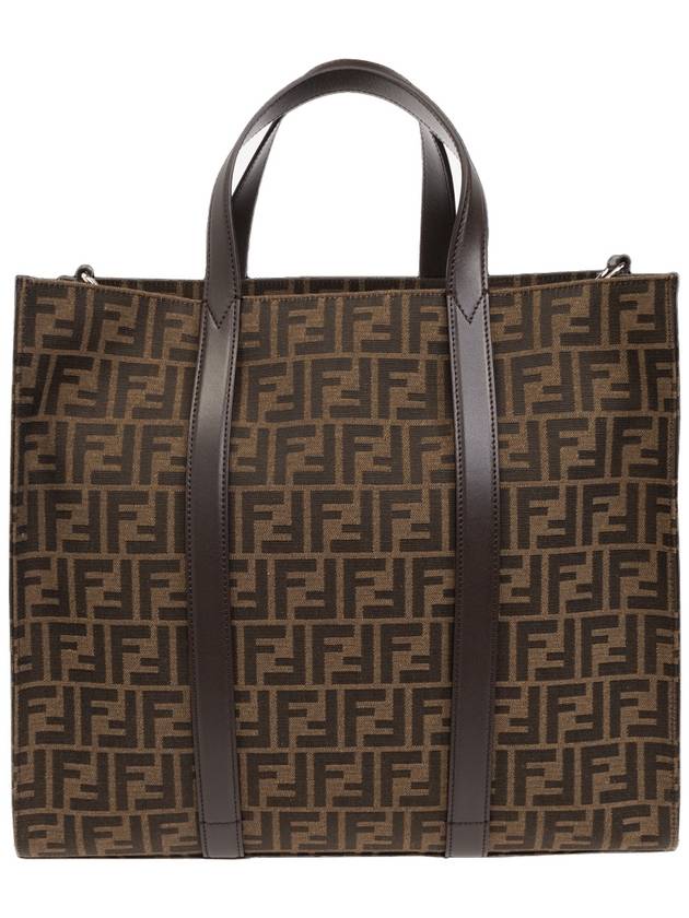 FF Jacquard Fabric Shopper Tote Bag Brown - FENDI - BALAAN 5