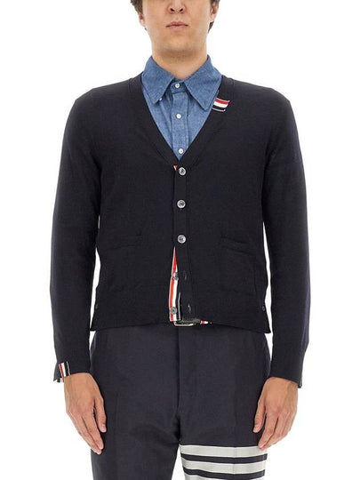 Men's Jersey Stitch V-Neck Cardigan Navy - THOM BROWNE - BALAAN 2