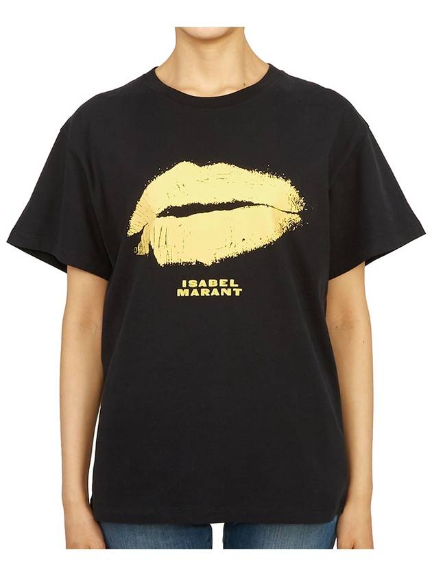 Lips Embroidered Logo Short-Sleeved T-Shirt Black - ISABEL MARANT - BALAAN 4