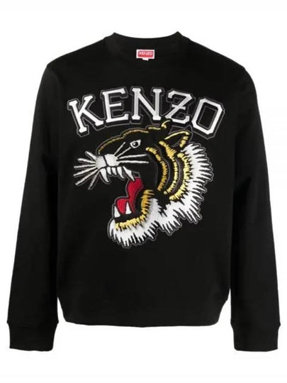 Tiger Varsity Slim Crew Neck Cotton Sweatshirt Black - KENZO - BALAAN 2