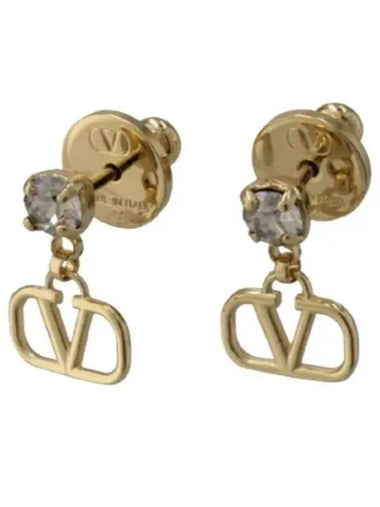 Metal Swarovski Crystal V Logo Earrings Gold White - VALENTINO - BALAAN 1