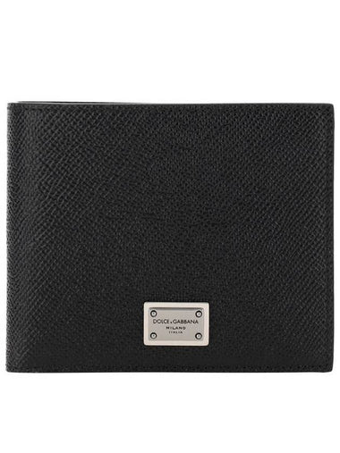 Logo Plaque Calf Leather Half Wallet Black - DOLCE&GABBANA - BALAAN 1